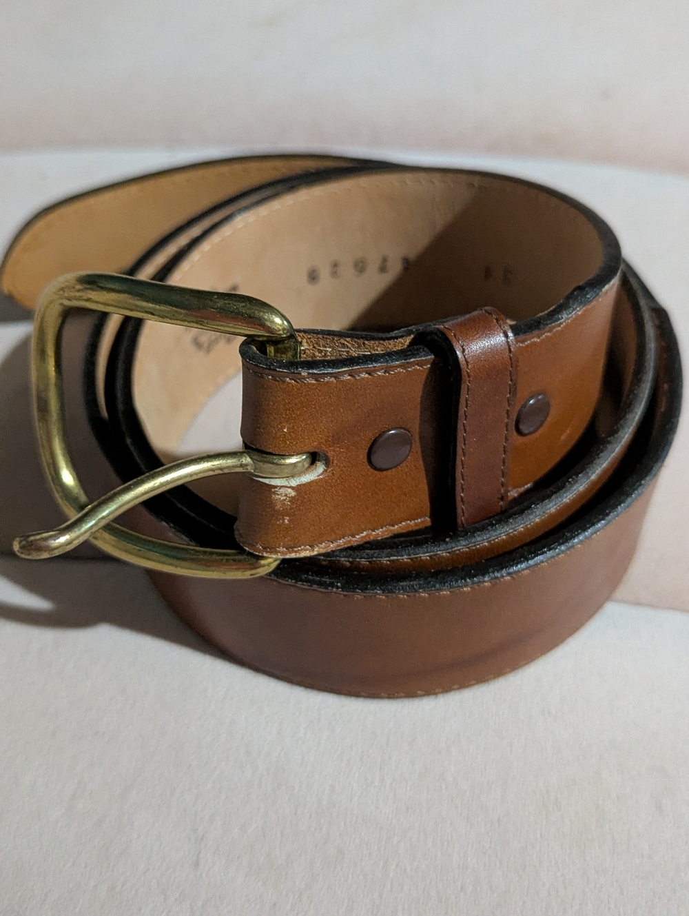 Tony Lama Brown Leather Men's Belt with Brass Buckle